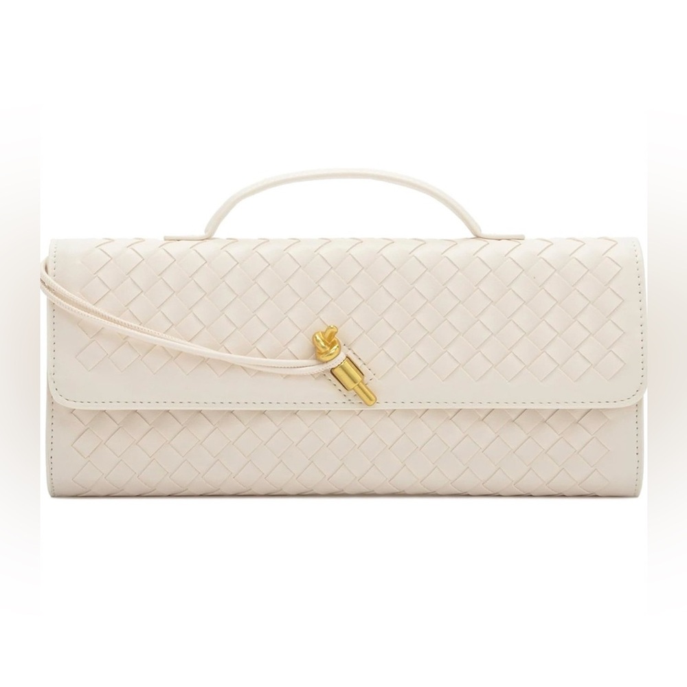 Woven Evening Leather Crossbody Purse Shoulder Bag, never worn, white